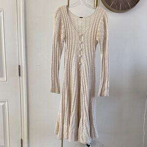 Free People Soft Cozy Sheer Knit Dress Cream Button-Down Sweater Dress XS